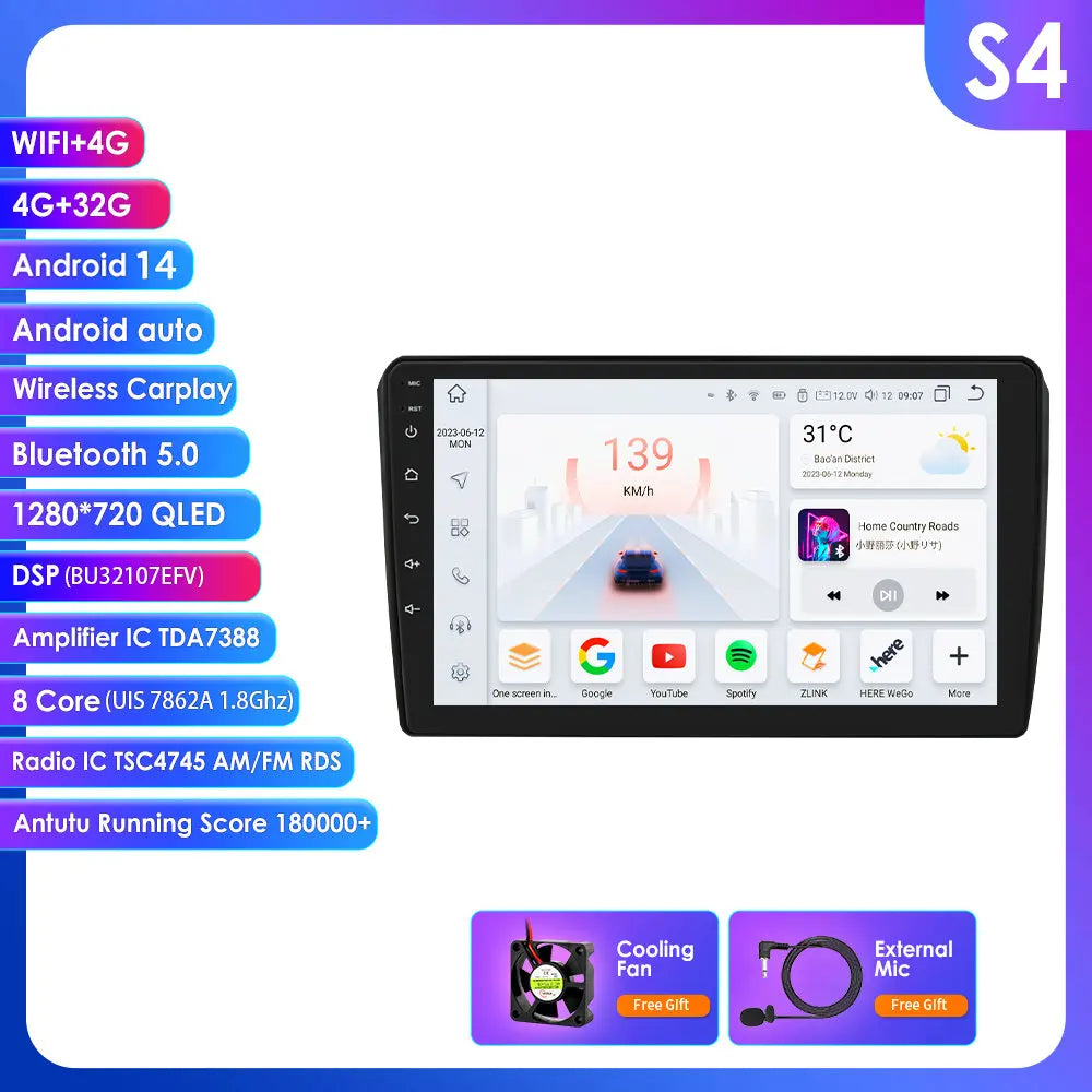 Audi RS3 Sportback A3 8P S3 2003-2012 9" Android 14 Carplay Android auto wireless wifi bt gps 4g  AUTMS8L6