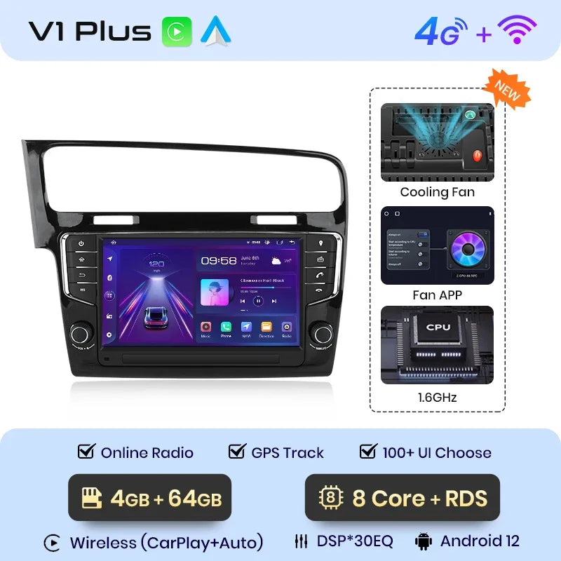 VW Golf 7 2013-2017 9"  Wireless CarPlay Android Auto Radio RDS  Multimedia GPS WIFI BT AUTMGVWL7