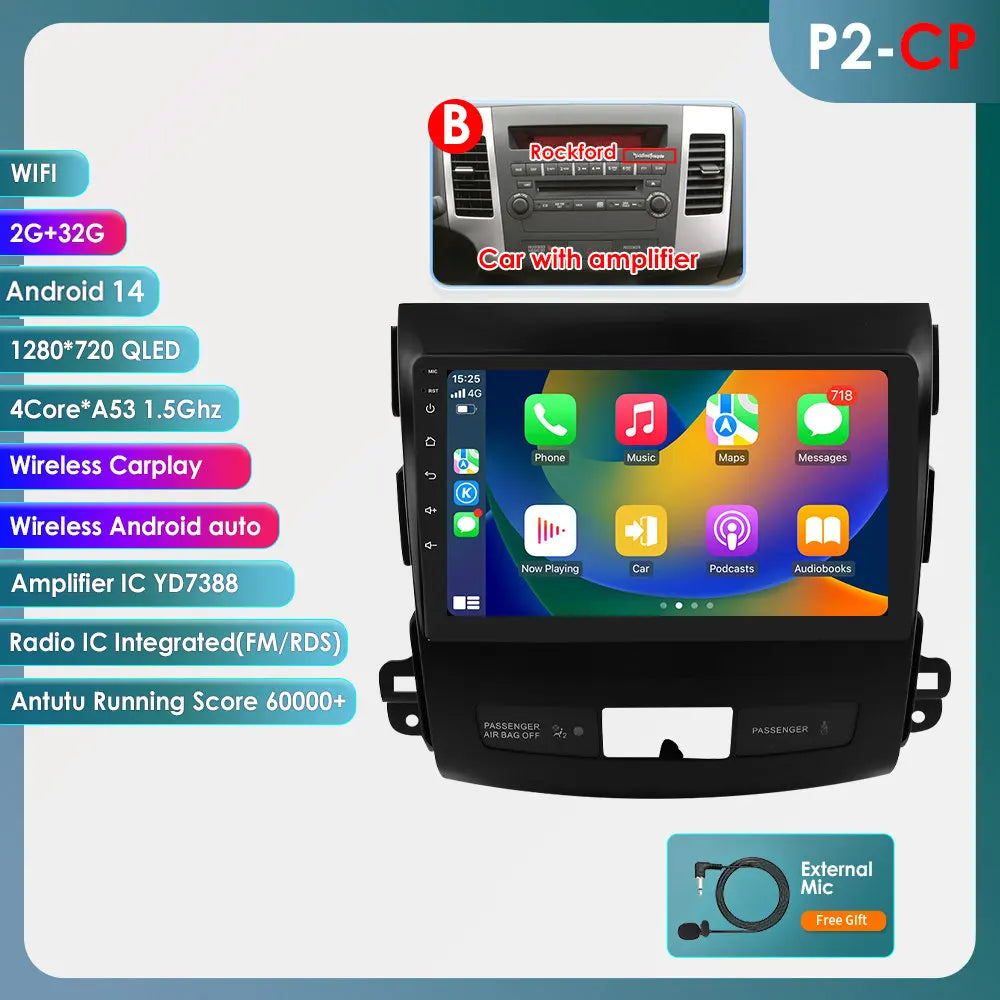 Mitsubishi Outlander 2 Peugeot 4007  Citroen C-Crosser 9" Android 14 Carplay Android auto wireless wifi bt gps 4g AUTMS5Y3