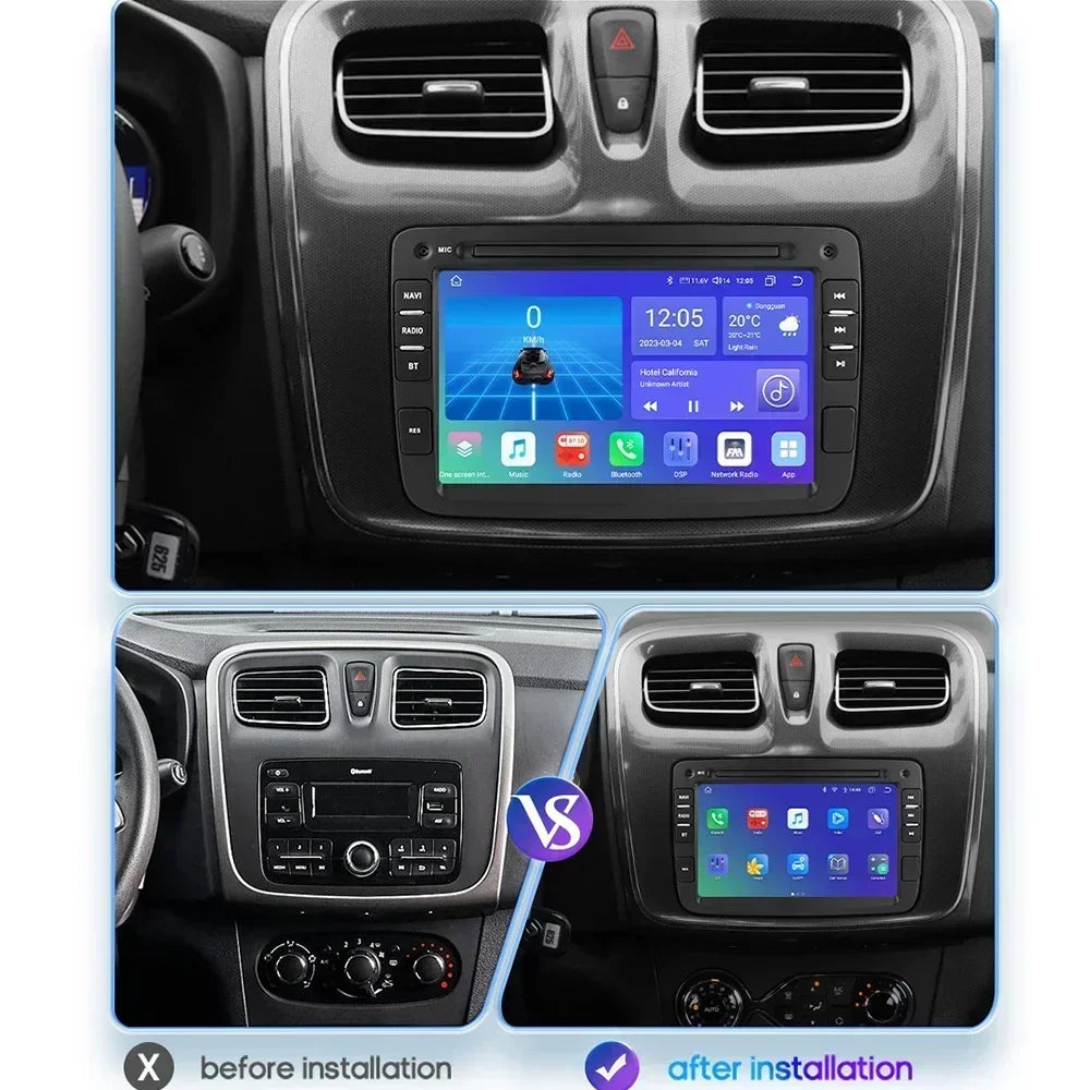 Dacia Logan Dokker Duster Sandero Lodgy Renault Captur  2011-2017 7" Android 14 Carplay Android auto wireless wifi bt gps 4g  AUTMSQF6