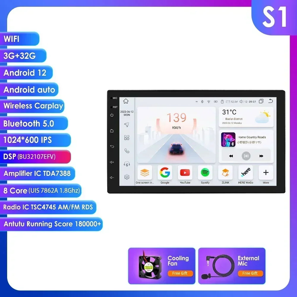 Universale 2 DIN 7" Android 14 Carplay Android auto wireless wifi bt gps 4g AUTMIYLG
