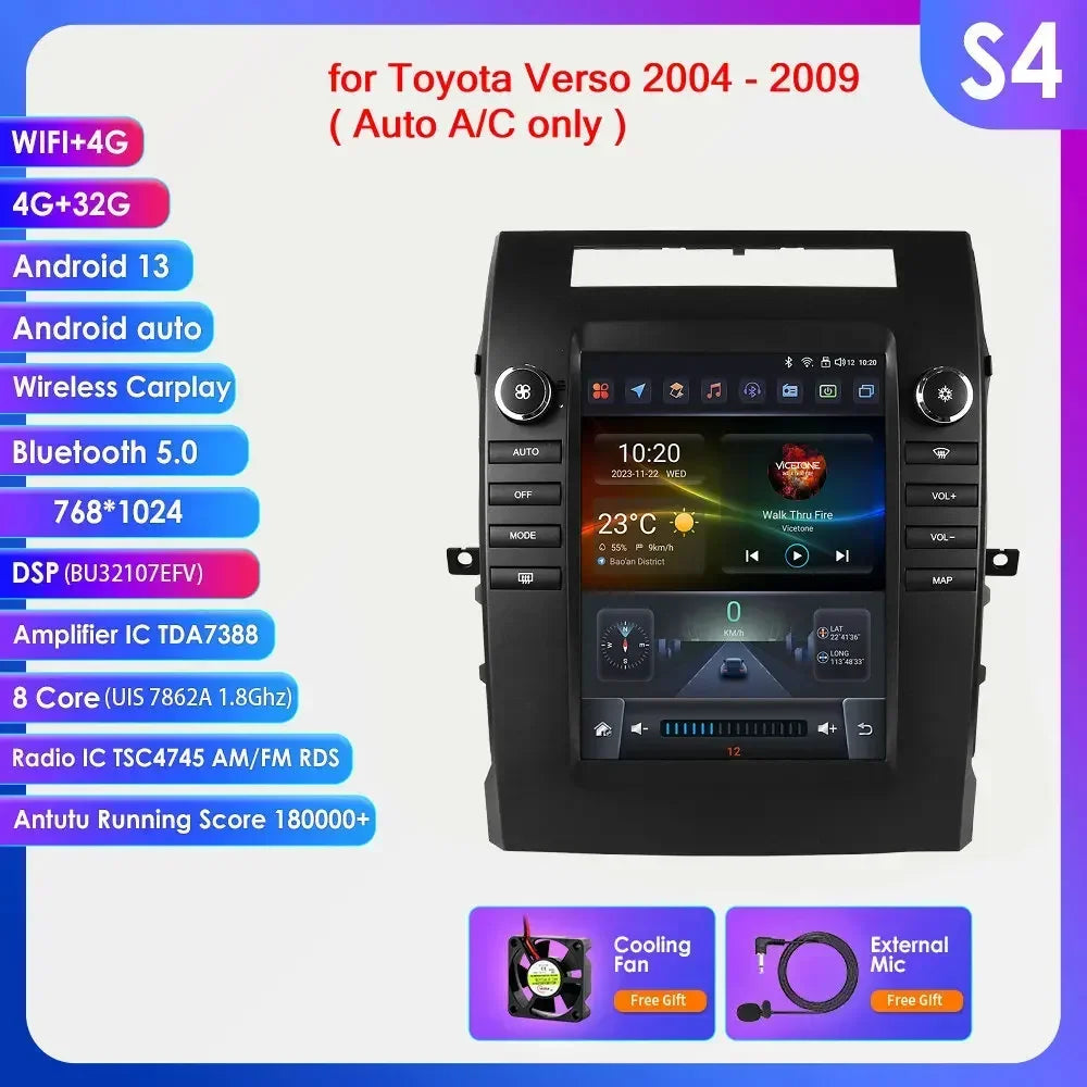 Toyota Verso 2004-2009 9,7" Android 14 Carplay Android auto wireless wifi bt gps 4g   AUTMA88T