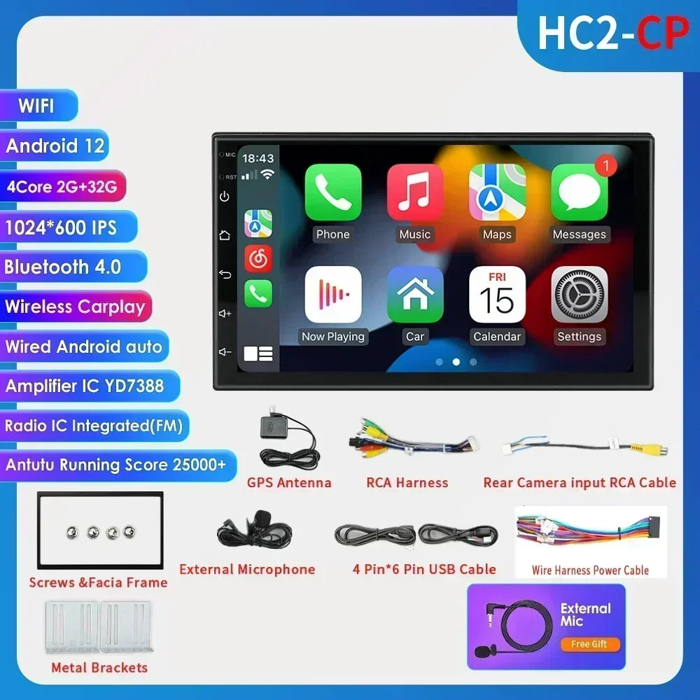 Universale 2 DIN 7" Android 14 Carplay Android auto wireless wifi bt gps 4g AUTMIYLG