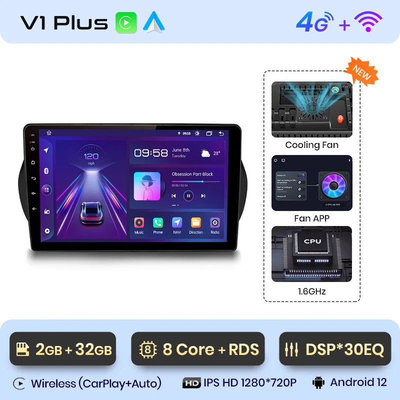 Fiat Fiorino Qubo / Peugeot Bipper/Citroen Nemo 2008-2017 9" Wireless CarPlay Android auto  Radio RDS WIFI GPS BT  AUTMFITFR