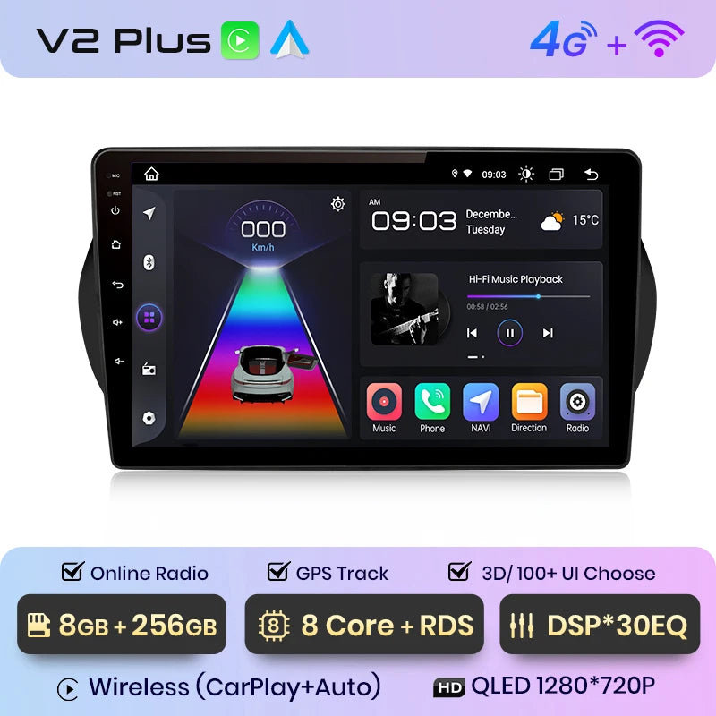 Fiat Fiorino Qubo / Peugeot Bipper/Citroen Nemo 2008-2017 9" Wireless CarPlay Android auto  Radio RDS WIFI GPS BT  AUTMFITFR