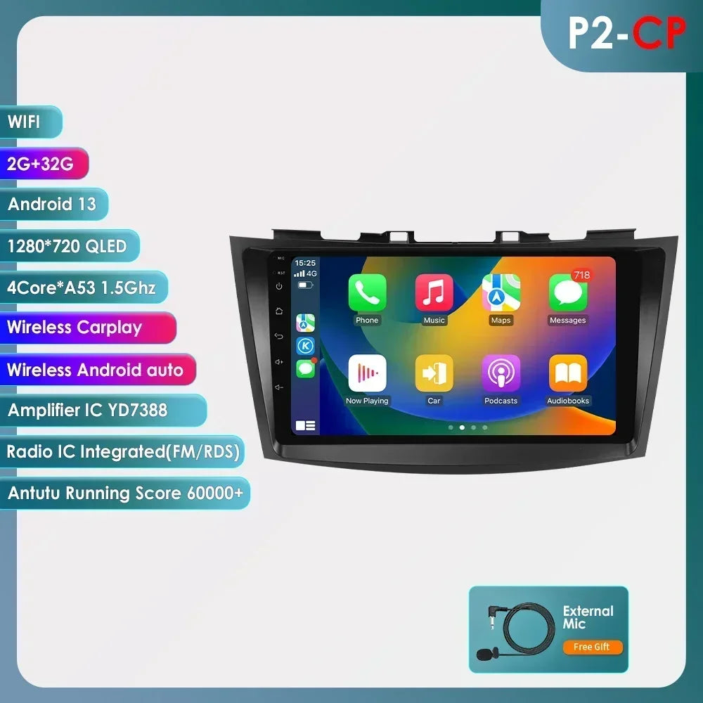 Suzuki Swift 4 2011-2015 9" Android 14 Carplay Android auto wireless wifi bt gps 4g  AUTMSCNB