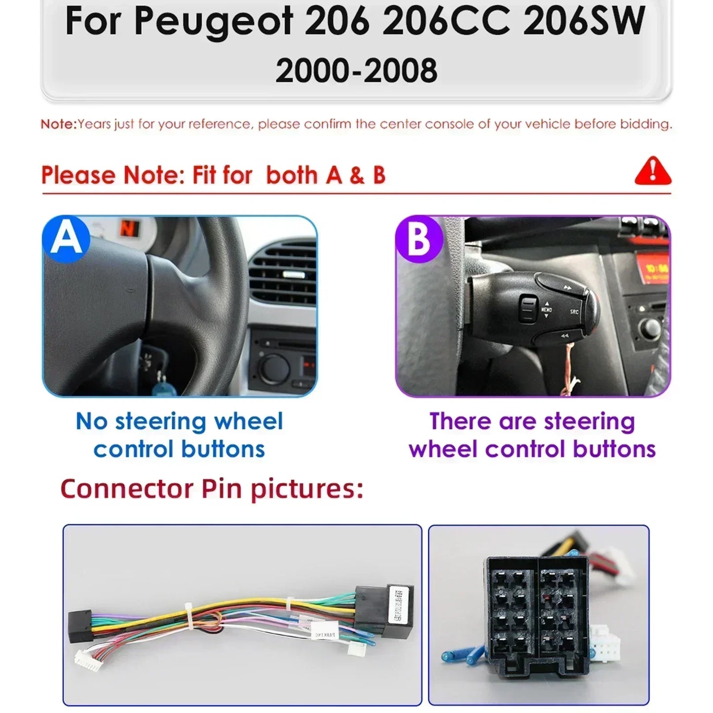 Peugeot 206 206CC 206SW 2000-2008 9" Android 14 Carplay Android auto wireless wifi bt gps 4g  AUTM9GQB