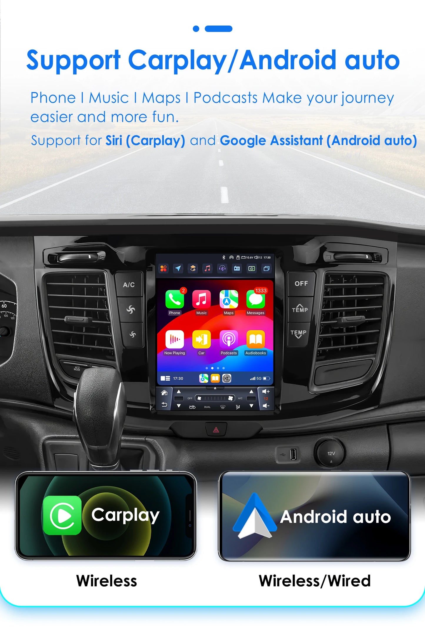 Ford Transit Custom 2021-2023  Android 14 9.7 "  Car Stereo GPS Carplay Android Auto wireless  Multimedia Intelligent Player AUTM7GJT