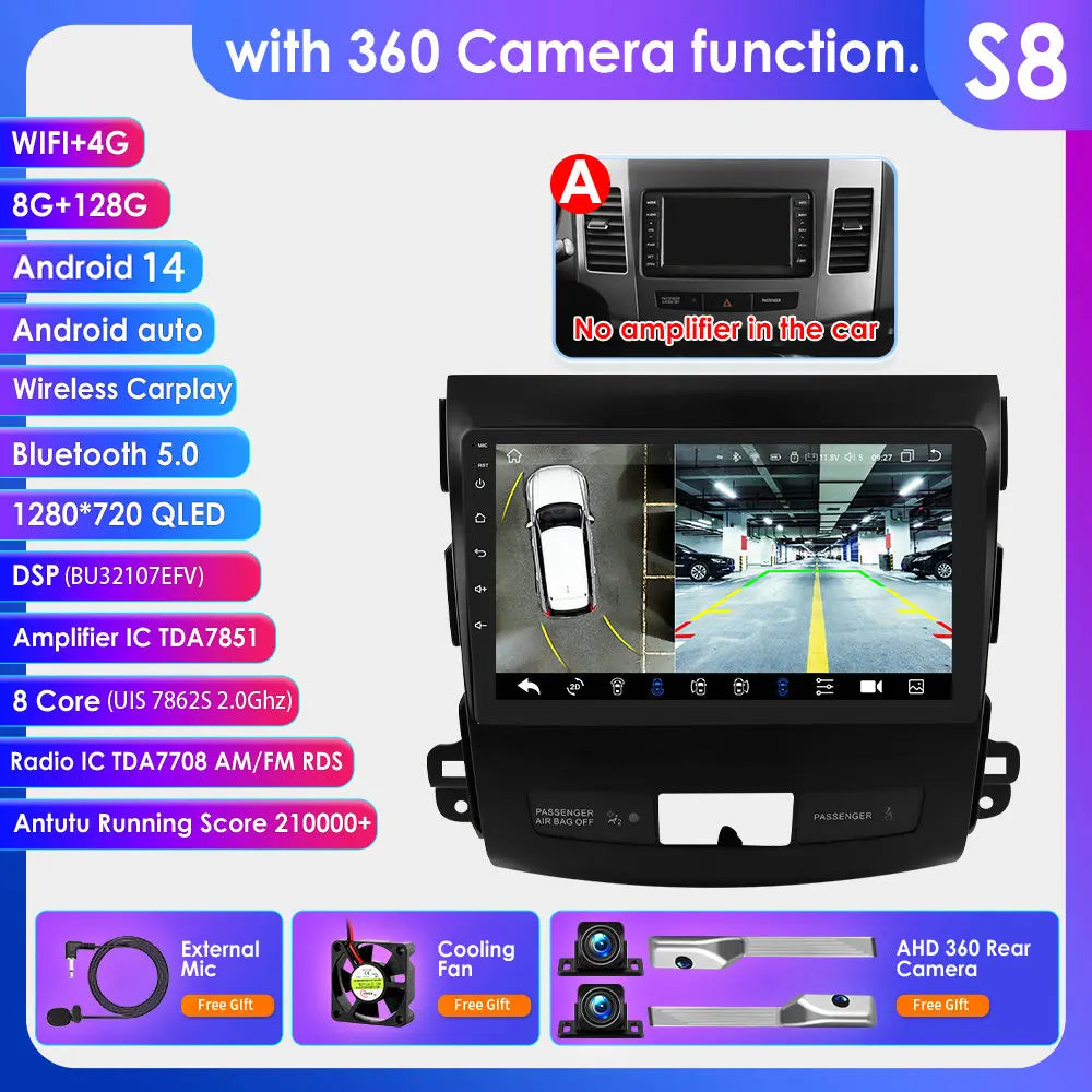 Mitsubishi Outlander 2 Peugeot 4007  Citroen C-Crosser 9" Android 14 Carplay Android auto wireless wifi bt gps 4g AUTMS5Y3