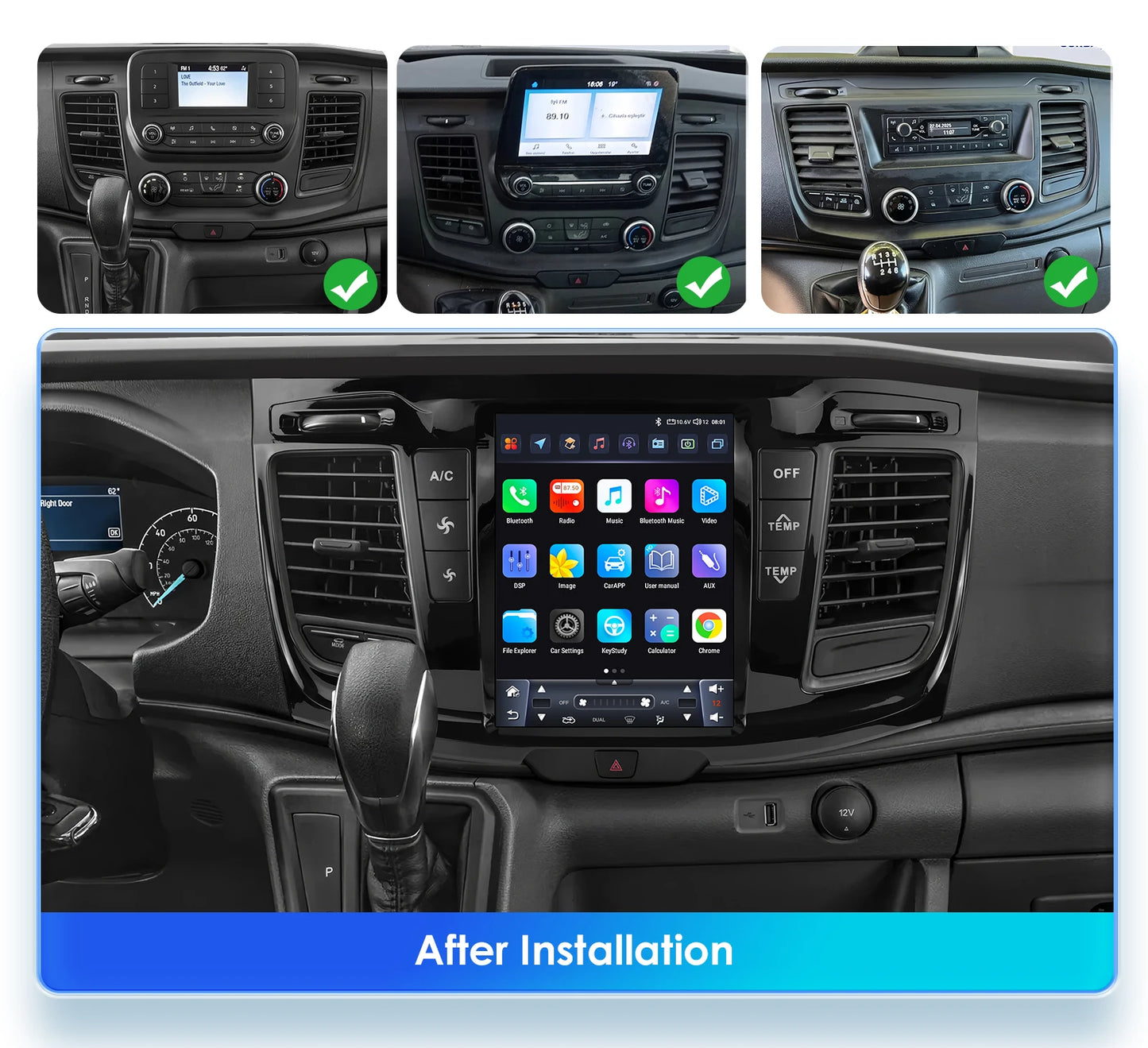 Ford Transit Custom 2021-2023  Android 14 9.7 "  Car Stereo GPS Carplay Android Auto wireless  Multimedia Intelligent Player AUTM7GJT