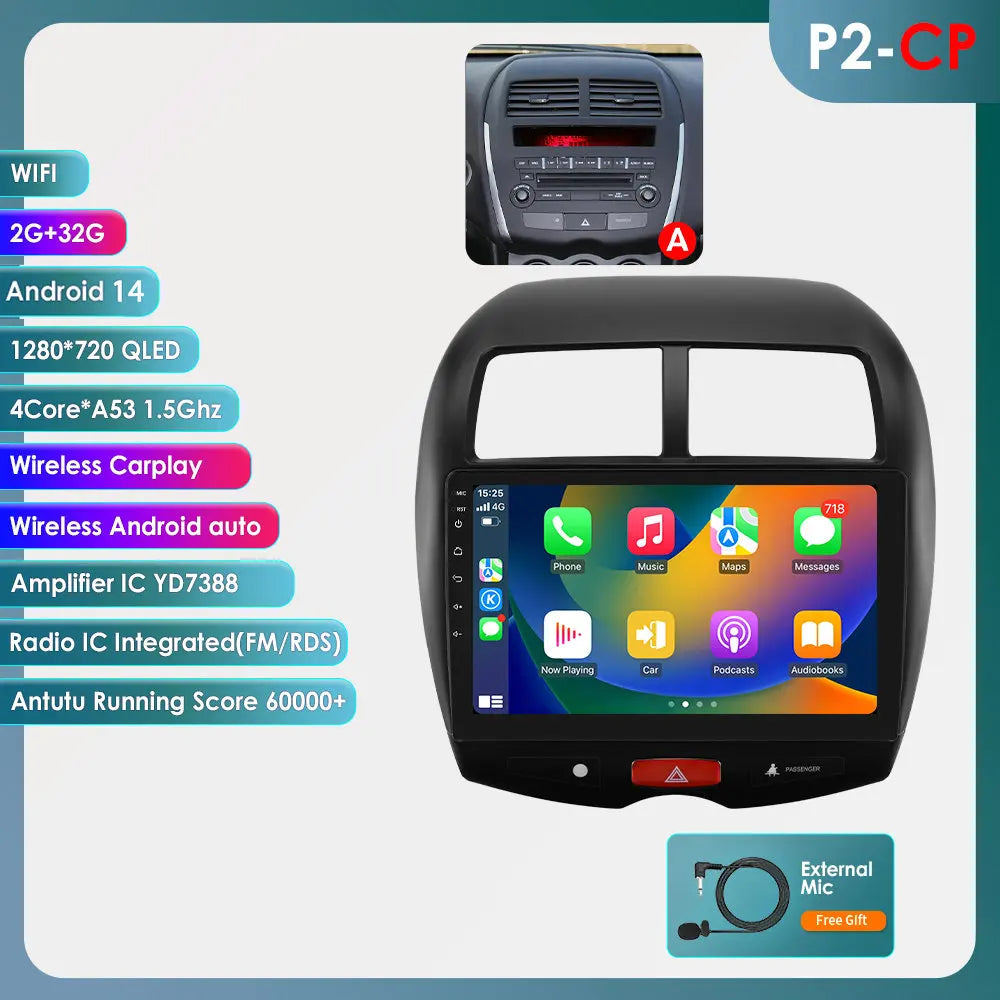Mitsubishi ASX 1 2010 - 2018/ Citroen C4 aircross 9"Android 14 Carplay Android auto wireless wifi bt gps 4g RDS AUTMMTBSX