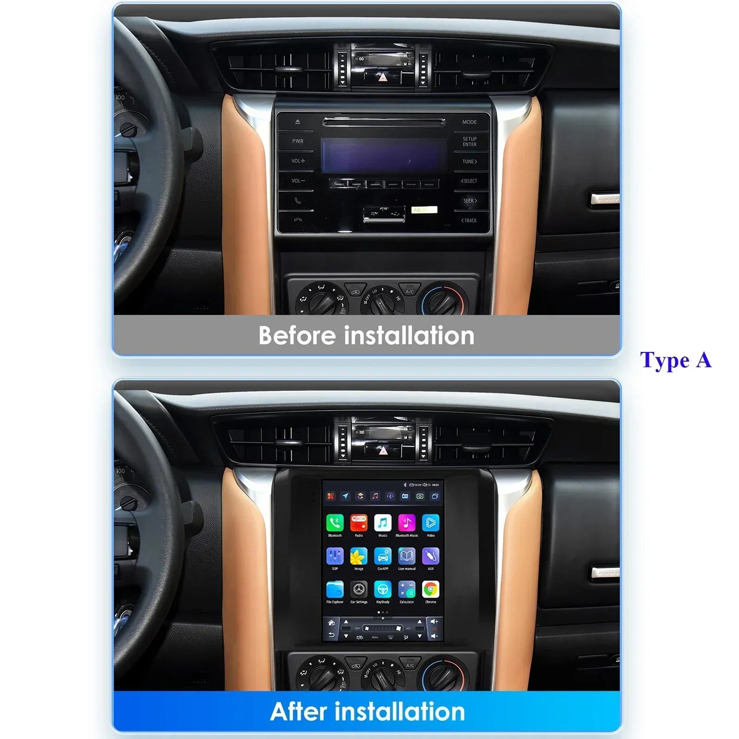 Toyota Fortuner HILUX Revo 2016 -2022  9.7" Android 14 Carplay Android auto wireless wifi bt gps 4g AUTMHXLFT