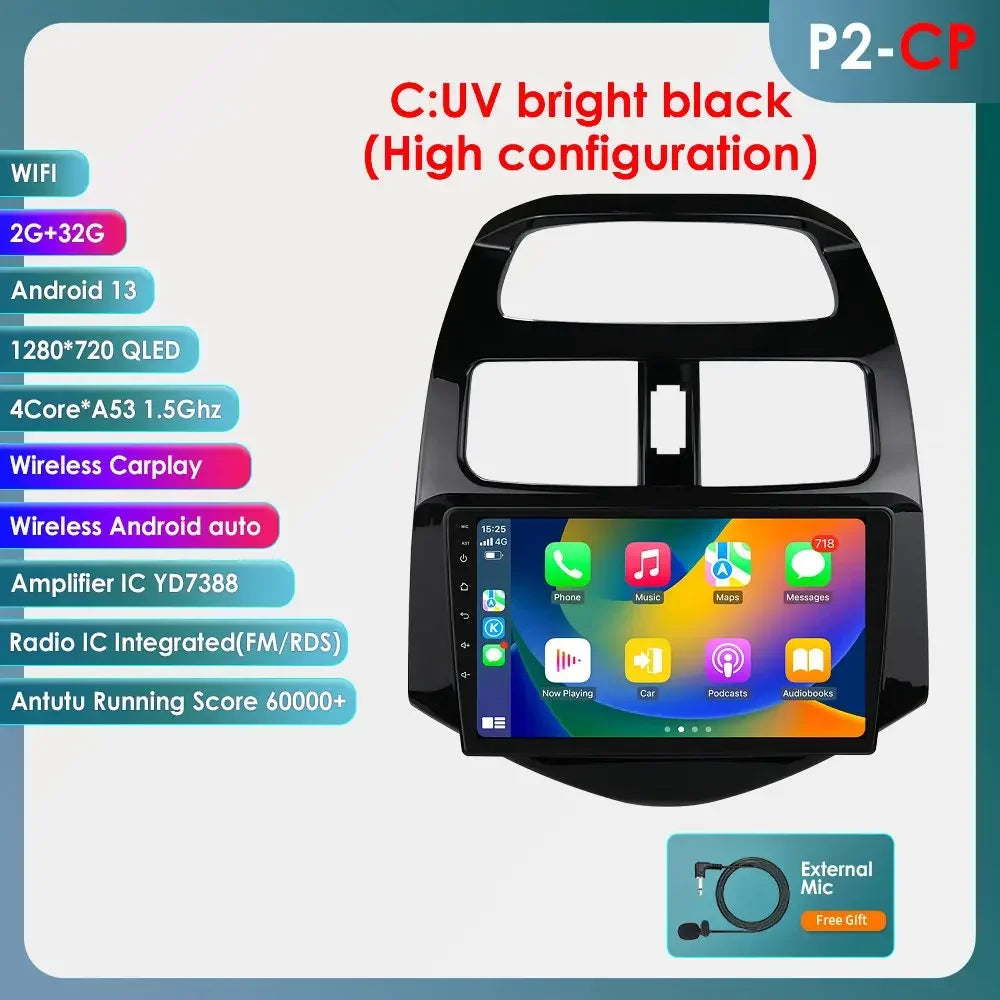 Chevrolet Spark Beat Matiz Creative 2010-2014 9" Android 14 Carplay Android auto wireless wifi bt gps 4g  AUTMTPT1