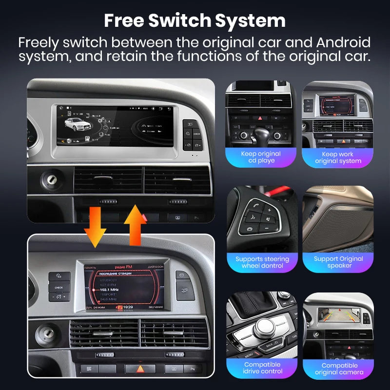 Audi A6 C6 4F 2005-2011 Android 12 8.8 " Wireless CarPlay Android Auto Car Radio wifi GPS BT USB AUTM9RK1