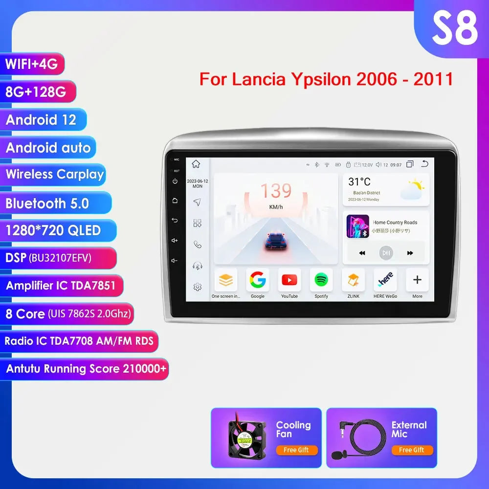 Lancia Ypsilon 2004 - 2011 9" / 10,33" Android 14 Carplay Android auto wireless wifi bt gps 4g  AUTMNYFZ