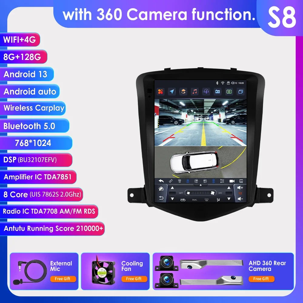 Chevrolet Cruze J300 2008-2012 9,7" Android 14 Carplay Android auto wireless wifi bt gps 4g  AUTMIZKN