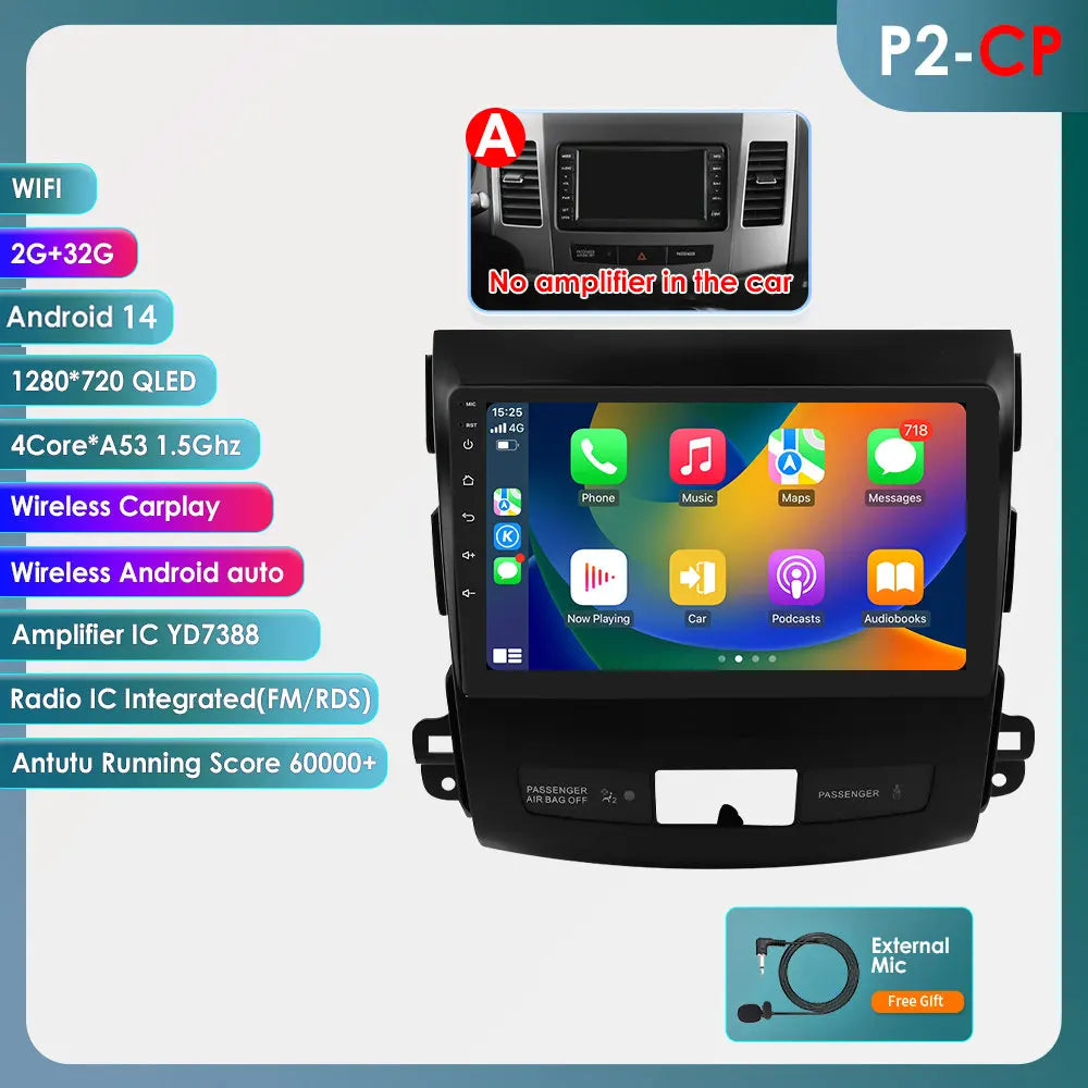 Mitsubishi Outlander 2 Peugeot 4007  Citroen C-Crosser 9" Android 14 Carplay Android auto wireless wifi bt gps 4g AUTMS5Y3
