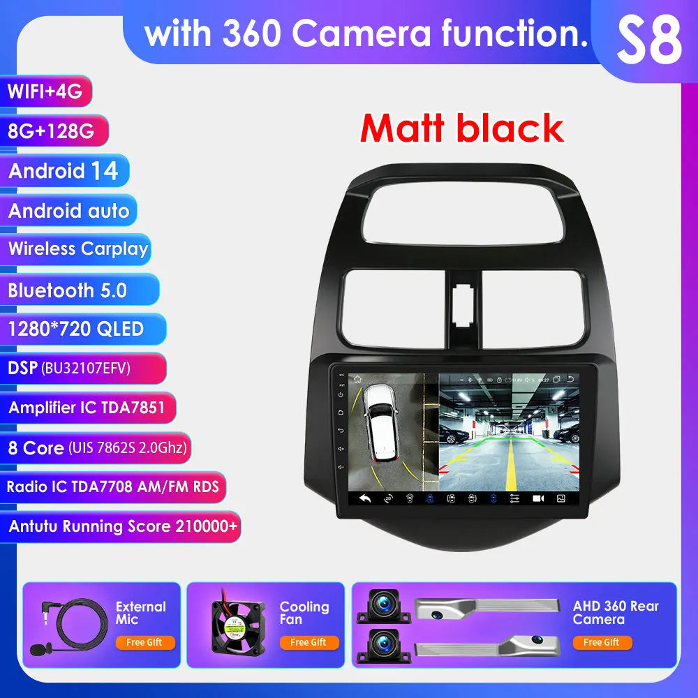 Chevrolet Spark Beat Matiz Creative 2010-2014 9" Android 14 Carplay Android auto wireless wifi bt gps 4g  AUTMTPT1