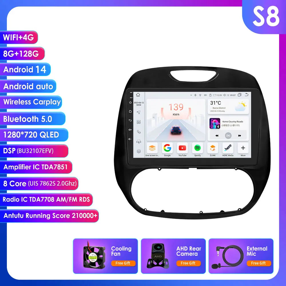 Renault Kaptur Captur 2016-2019 9" Android 14 Carplay Android auto wireless wifi bt gps 4g  AUTMG9L6