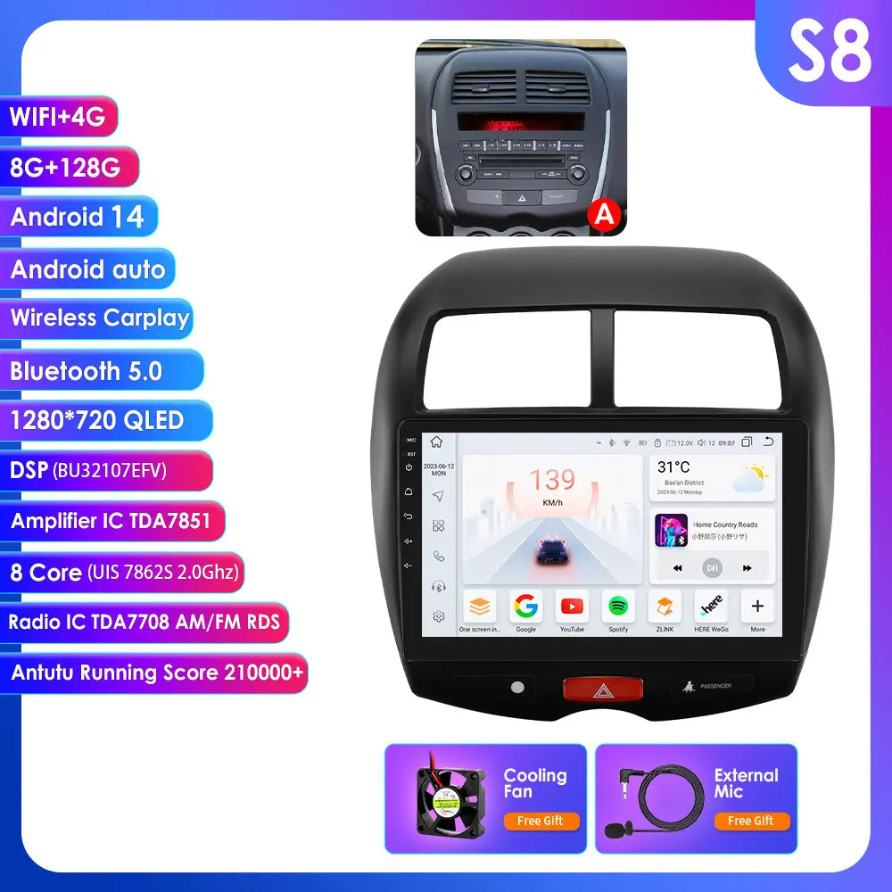 Mitsubishi ASX 1 2010 - 2018/ Citroen C4 aircross 9"Android 14 Carplay Android auto wireless wifi bt gps 4g RDS AUTMMTBSX