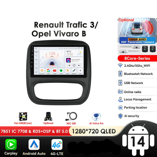Fiat Talento Renault Trafic 3 / Opel Vivaro B 2014-2021 9" Android 14 Carplay Android auto wireless wifi bt gps 4g AUTMUYH9