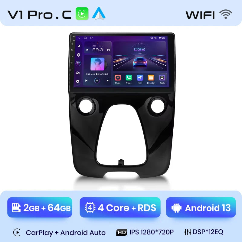 Toyota Aygo / CITROEN C1/ PEUGEOT 108 2014 - 2021 9"  Wireless Android Auto Carplay Radio RDS WIFI BT GPS 4G Car Multimedia AUTMPEGCIT3