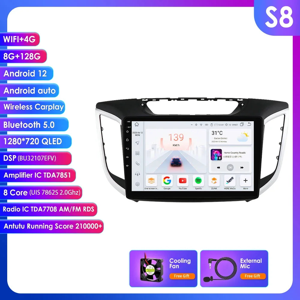 Hyundai Creta Ix25 2015 - 2019 10,1" Android 14 Carplay Android auto wireless wifi bt gps 4g  AUTM4S9U