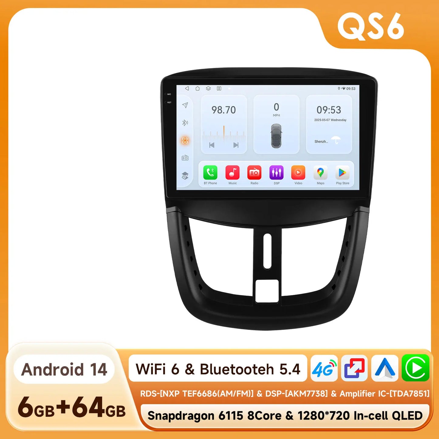 Peugeot SW 207 CC 207 CC 2006-2015  Car Radio RDS WIFI BT GPS wireless CarPlay Android Auto AUTM7MEAP
