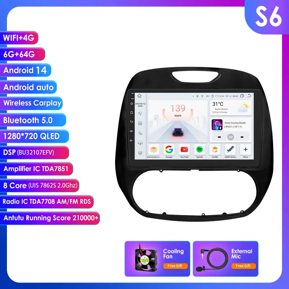 Renault Kaptur Captur 2016-2019 9" Android 14 Carplay Android auto wireless wifi bt gps 4g  AUTMG9L6