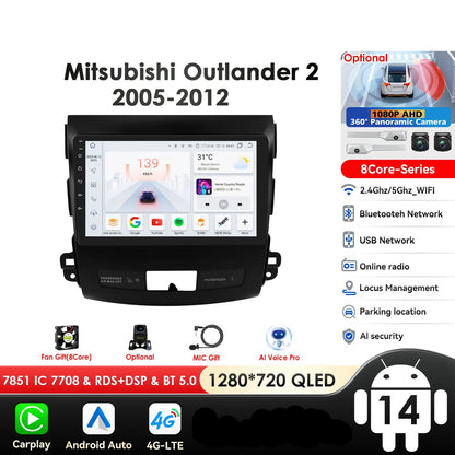 Mitsubishi Outlander 2 Peugeot 4007  Citroen C-Crosser 9" Android 14 Carplay Android auto wireless wifi bt gps 4g AUTMS5Y3