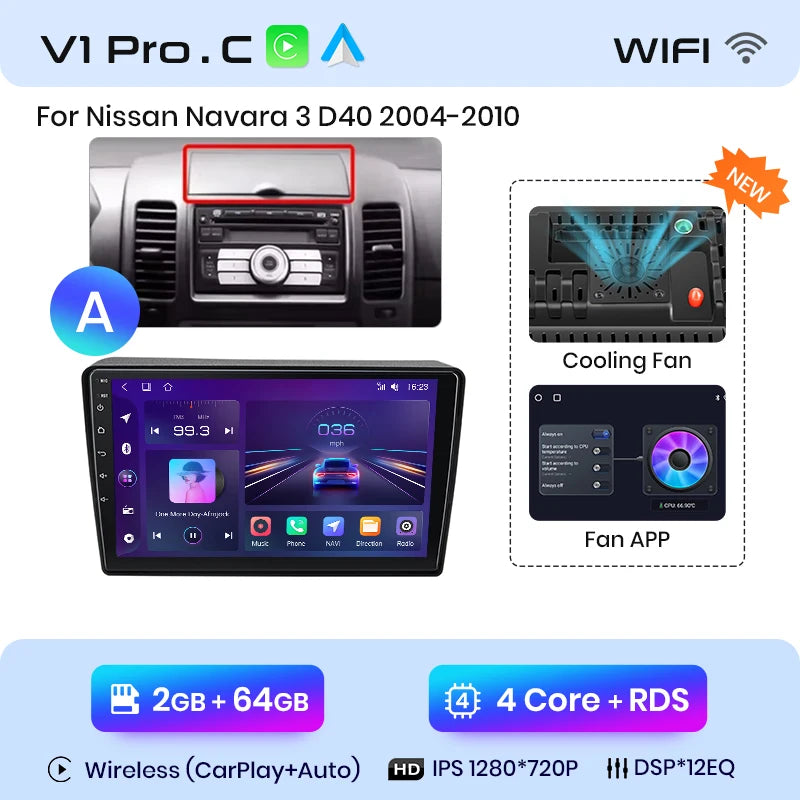 NISSAN NAVARA 2006 -2012 9" Wireless CarPlay Android Auto  RDS GPS 4G WIFI Multimedia autoradio AUTMNISNV2