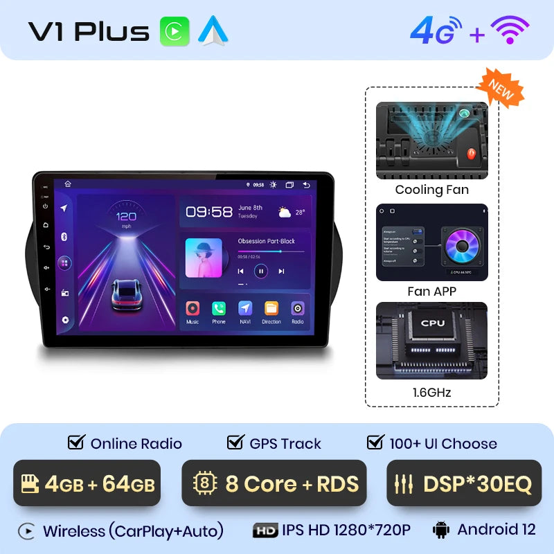 Fiat Fiorino Qubo / Peugeot Bipper/Citroen Nemo 2008-2017 9" Wireless CarPlay Android auto  Radio RDS WIFI GPS BT  AUTMFITFR