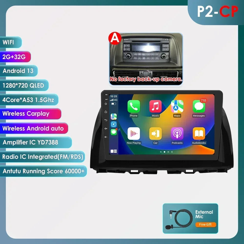 Mazda CX5 CX-5 CX 5 2012 - 2015 9" Android 14 Carplay Android auto wireless wifi bt gps 4g  AUTMAPJJ