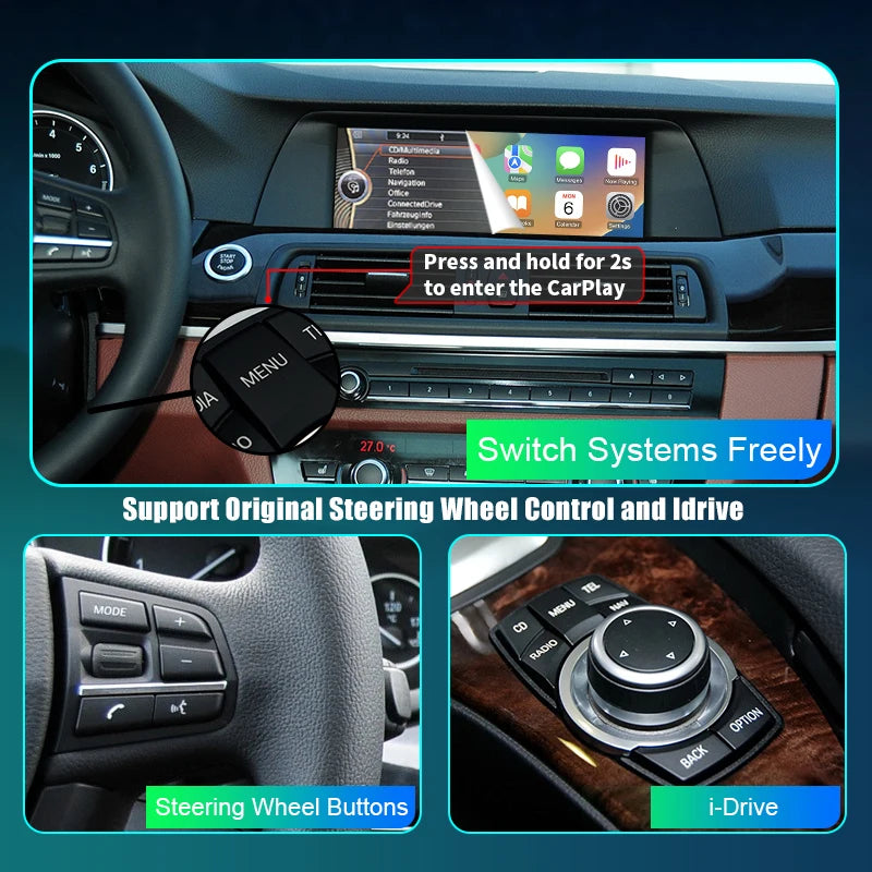BMW 3/5 Series E90 E91 E92 E93  E60 E61 2008-2013 Wireless CarPlay  Android Auto Mirror Link AirPlay GPS AUTMBMWE96