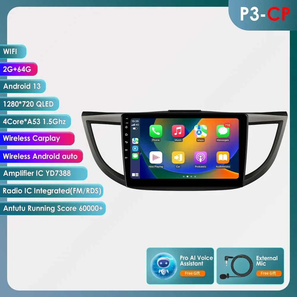 Honda CRV 4th 2012-2016 9" Android 14 Carplay Android auto wireless wifi bt gps 4g AUTMVCRH4