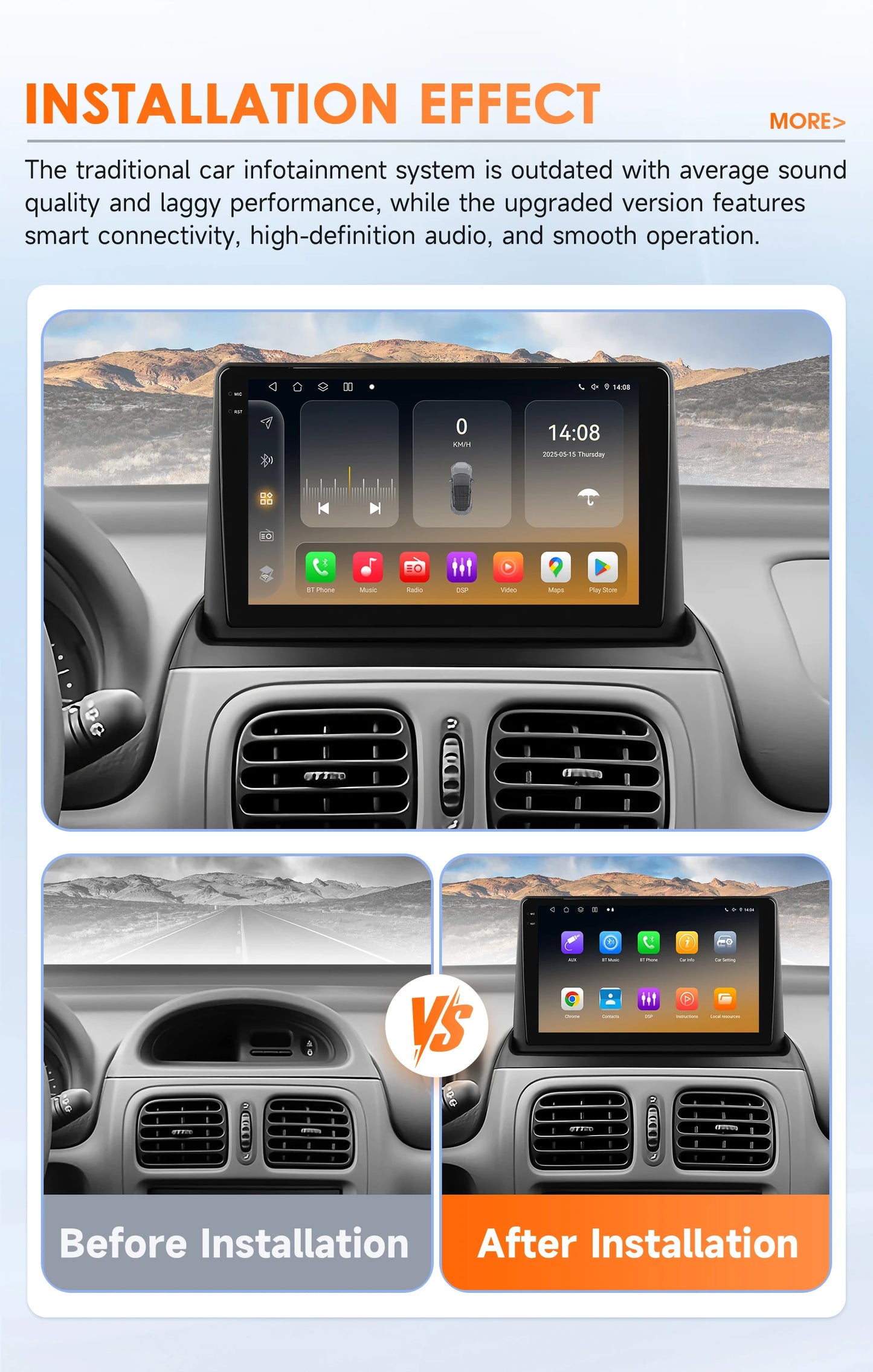 Renault Clio 2 2000 - 2012 9" Android 14 Carplay Android auto wireless wifi bt gps 4g  AUTM8236