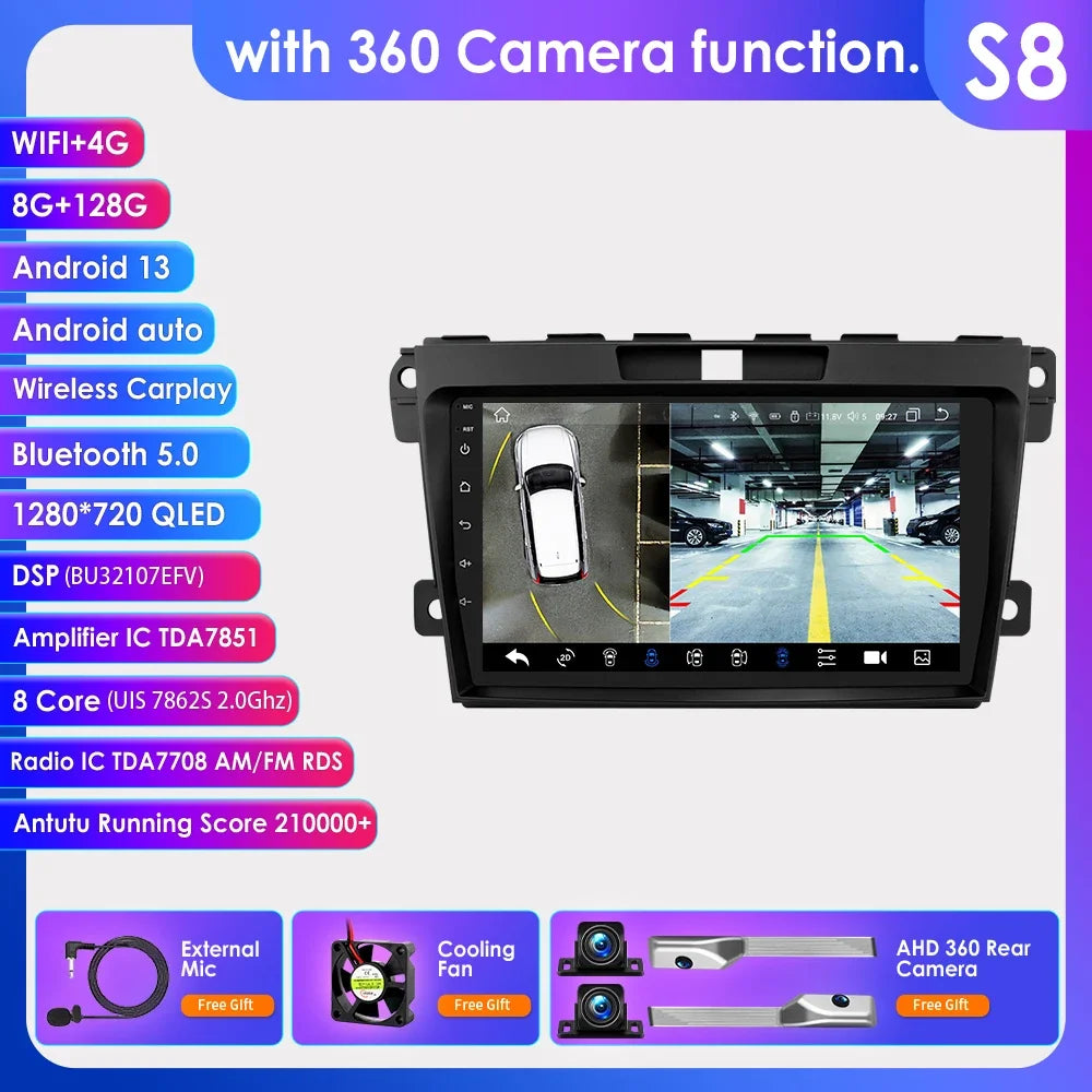 MAZDA  CX 7 2008-2015 9" Android 14 Carplay Android auto wireless wifi bt gps 4g AUTMCX7ZDM