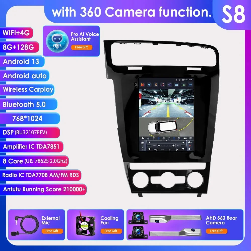 Volkswagen Golf 7 2014 -2018 9,7" Android 14 Carplay Android auto wireless wifi bt gps 4g  AUTM7VKQ