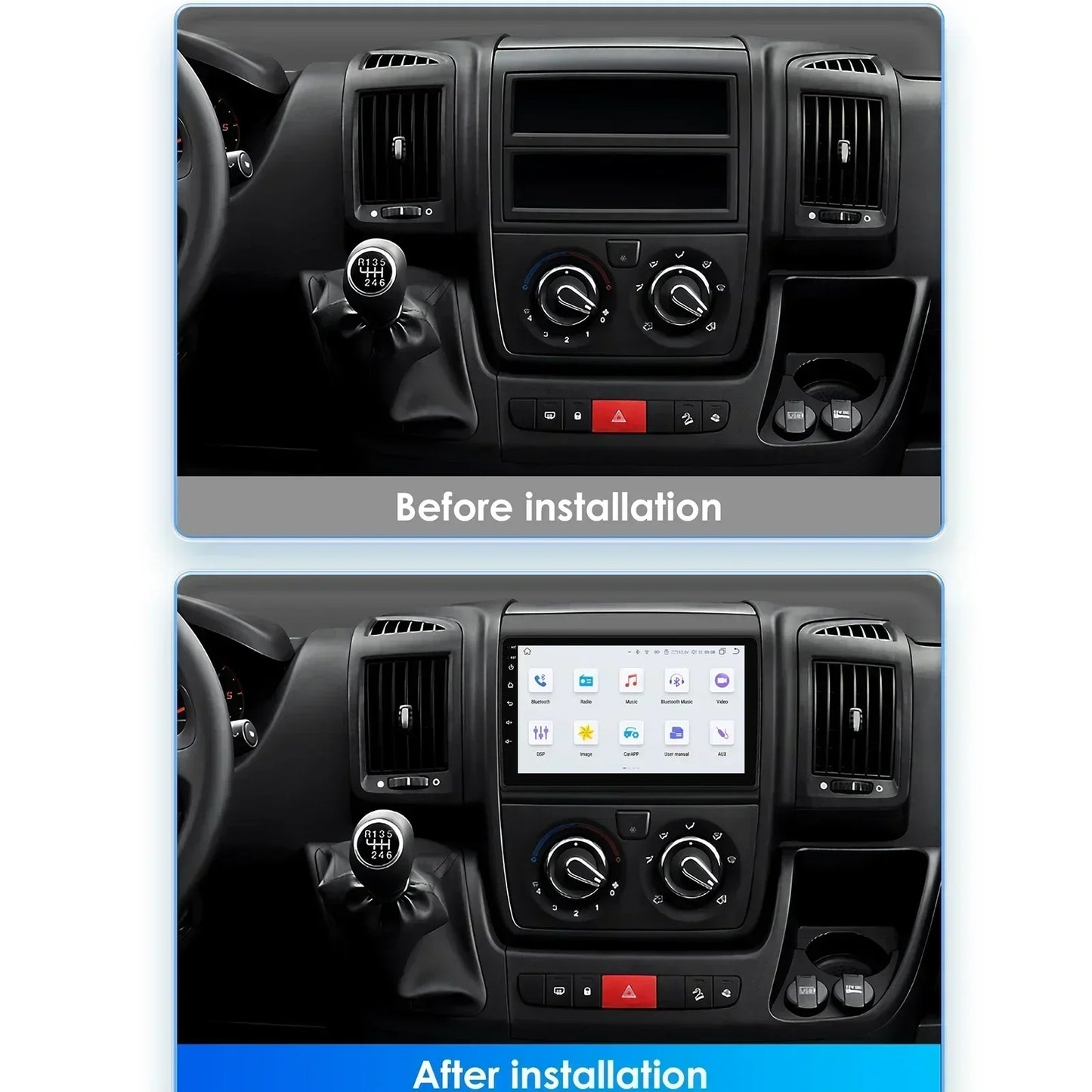 Fiat Ducato Peugeot Boxer Citroen Jumper 2 2006-2022 9" Android 14 Carplay Android auto wireless wifi bt gps 4g  AUTM7UCV