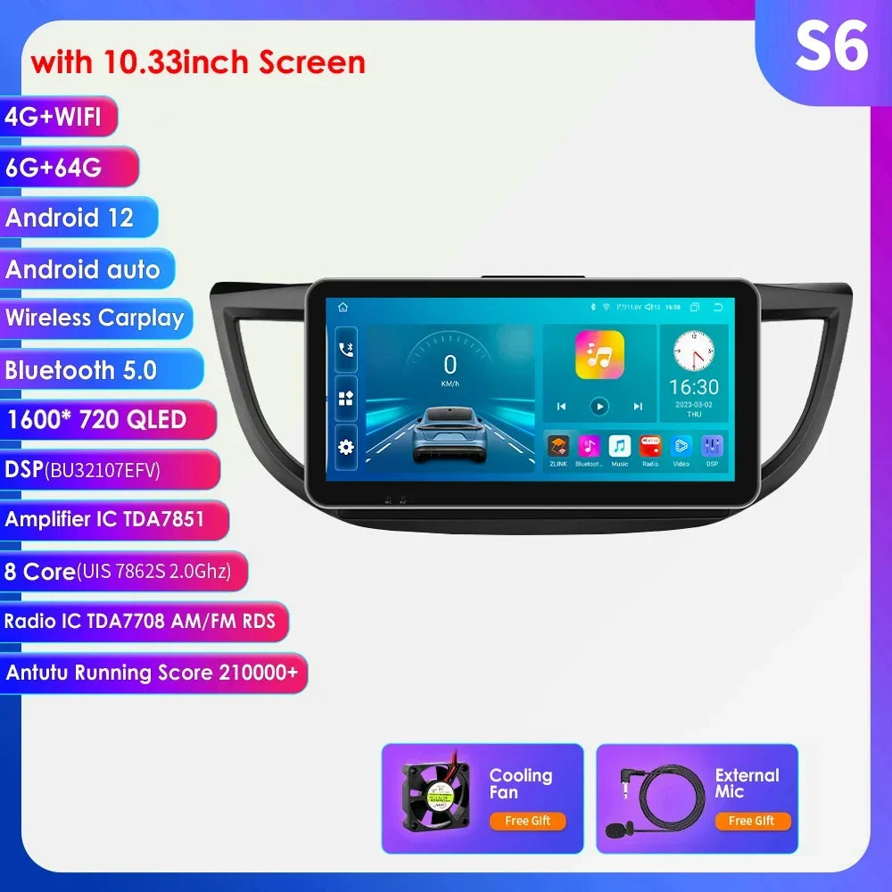 Honda CRV 4th 2012-2016 9" Android 14 Carplay Android auto wireless wifi bt gps 4g AUTMVCRH4