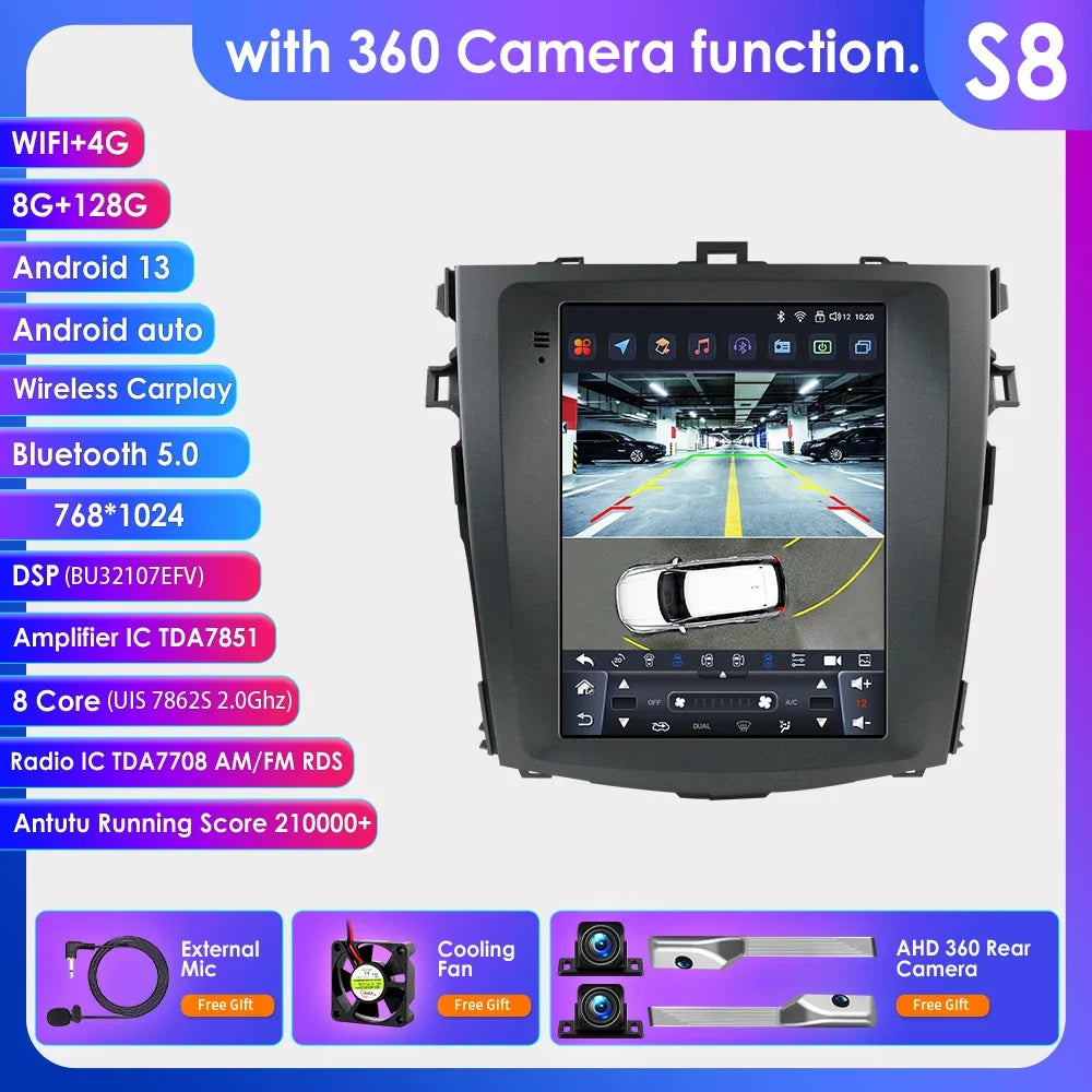 Toyota Corolla E140 / E150 2006 - 2013 9.7"  Android 14 Carplay Android auto wireless wifi bt gps 4g CRLTYTE2