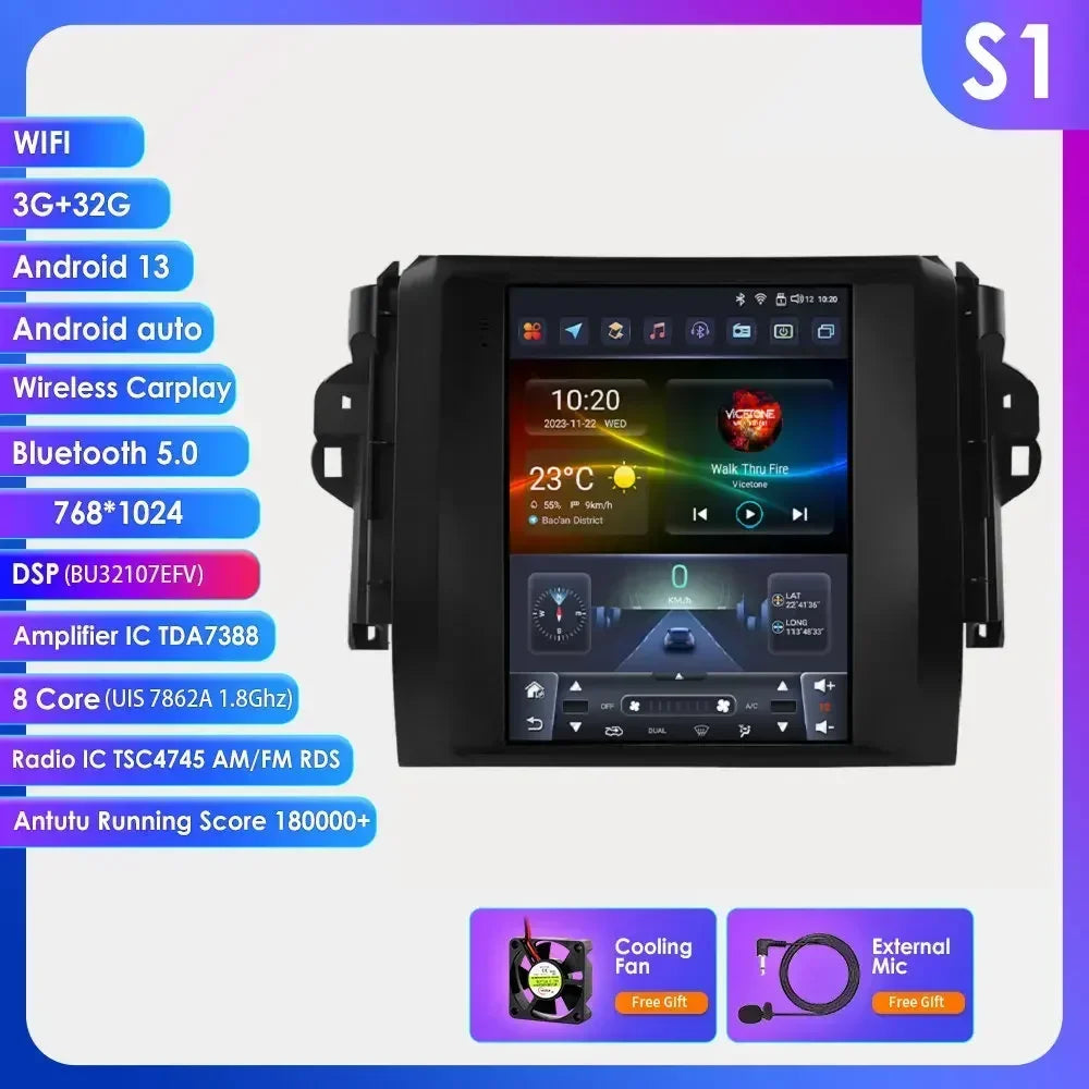 Toyota Fortuner HILUX Revo 2016 -2022  9.7" Android 14 Carplay Android auto wireless wifi bt gps 4g AUTMHXLFT