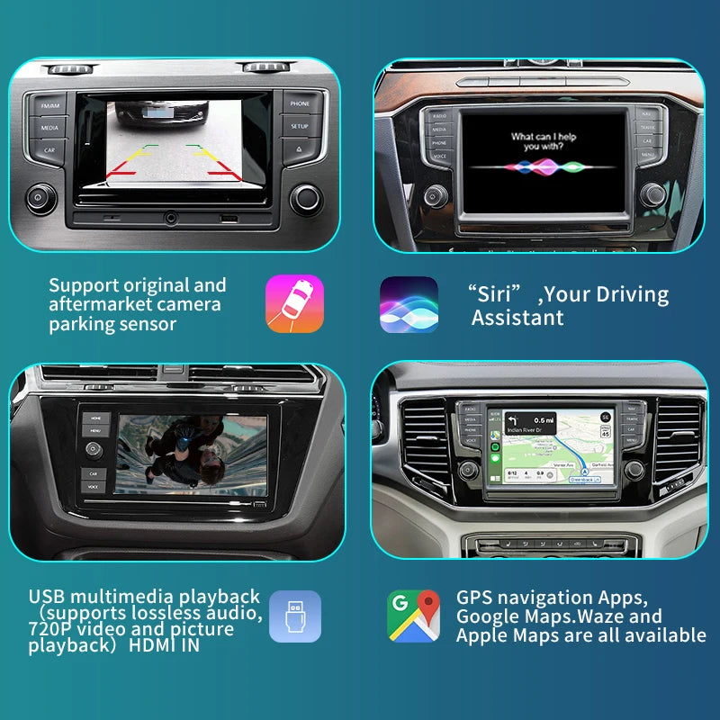 Volkswagen VW Polo Golf Touareg Tiguan Teramont Passat 2014-2019 Wireless CarPlay Android Auto GPS AUTMVWPTP