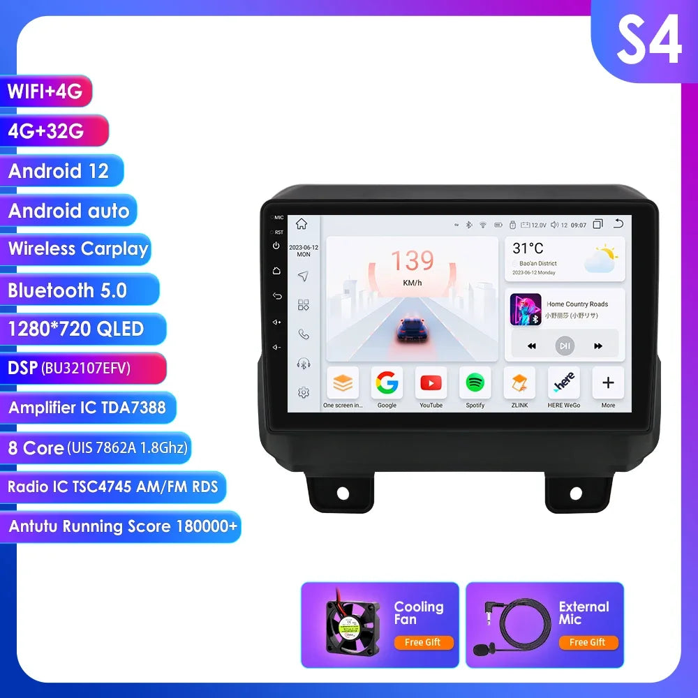 JEEP Wrangler 2018 -2021 9" Android 14 Carplay Android auto wireless wifi bt gps 4g  AUTMOFKI