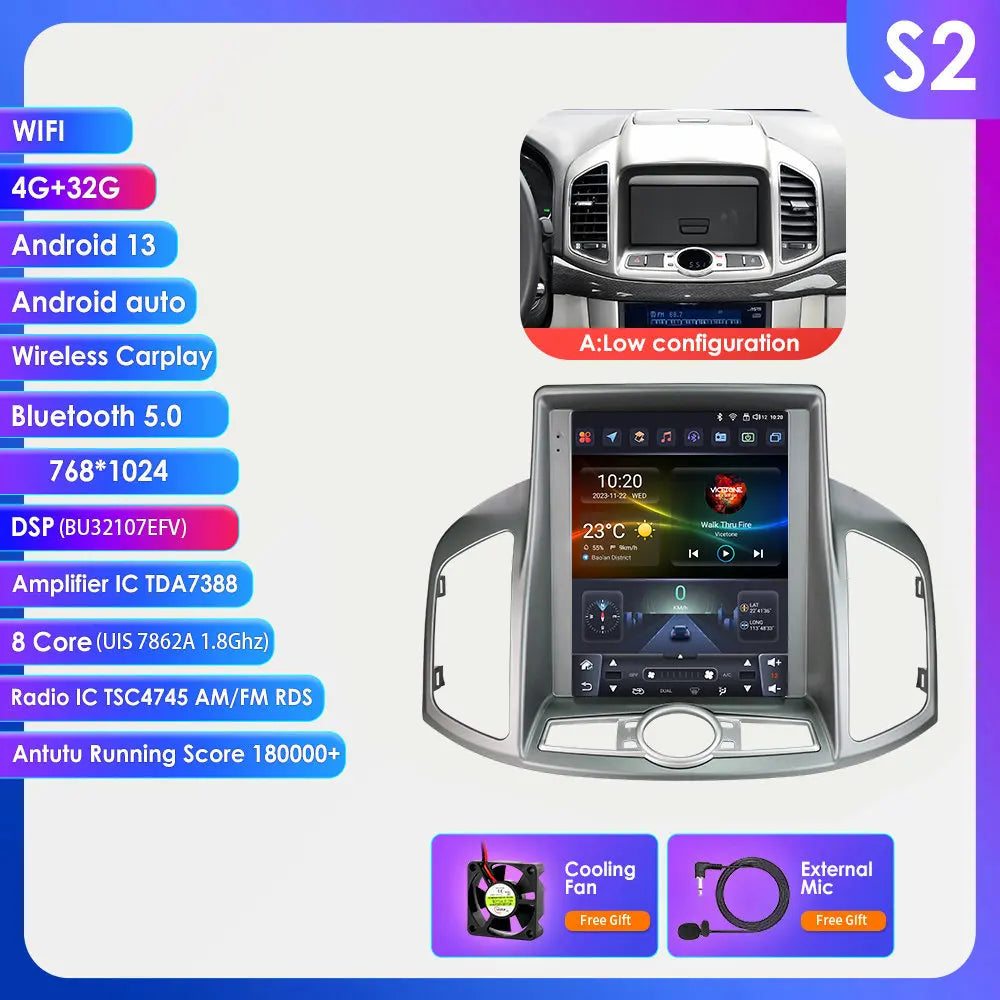 Chevrolet Captiva Sport 2011 - 2017 9,7" Android 14 Carplay Android auto wireless wifi bt gps 4g  AUTMXJ6J