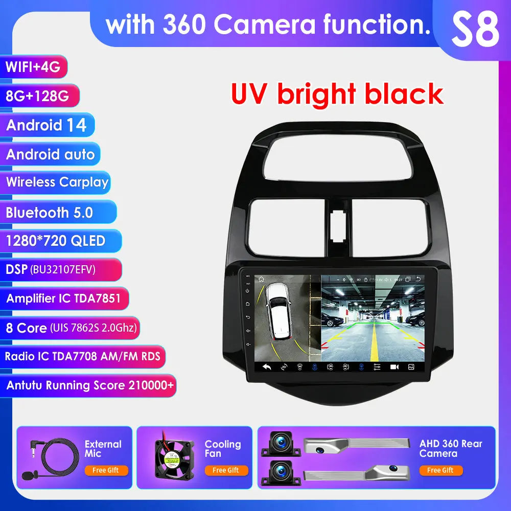 Chevrolet Spark Beat Matiz Creative 2010-2014 9" Android 14 Carplay Android auto wireless wifi bt gps 4g  AUTMTPT1