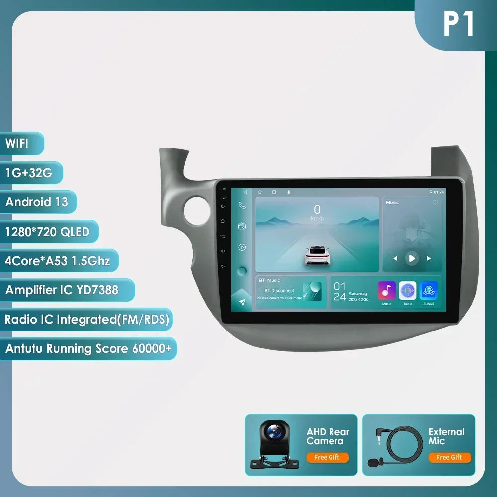 HONDA FIT JAZZ 2007-2013 9" Android 14 Carplay Android auto wireless wifi bt gps 4g  AUTMJZFHD