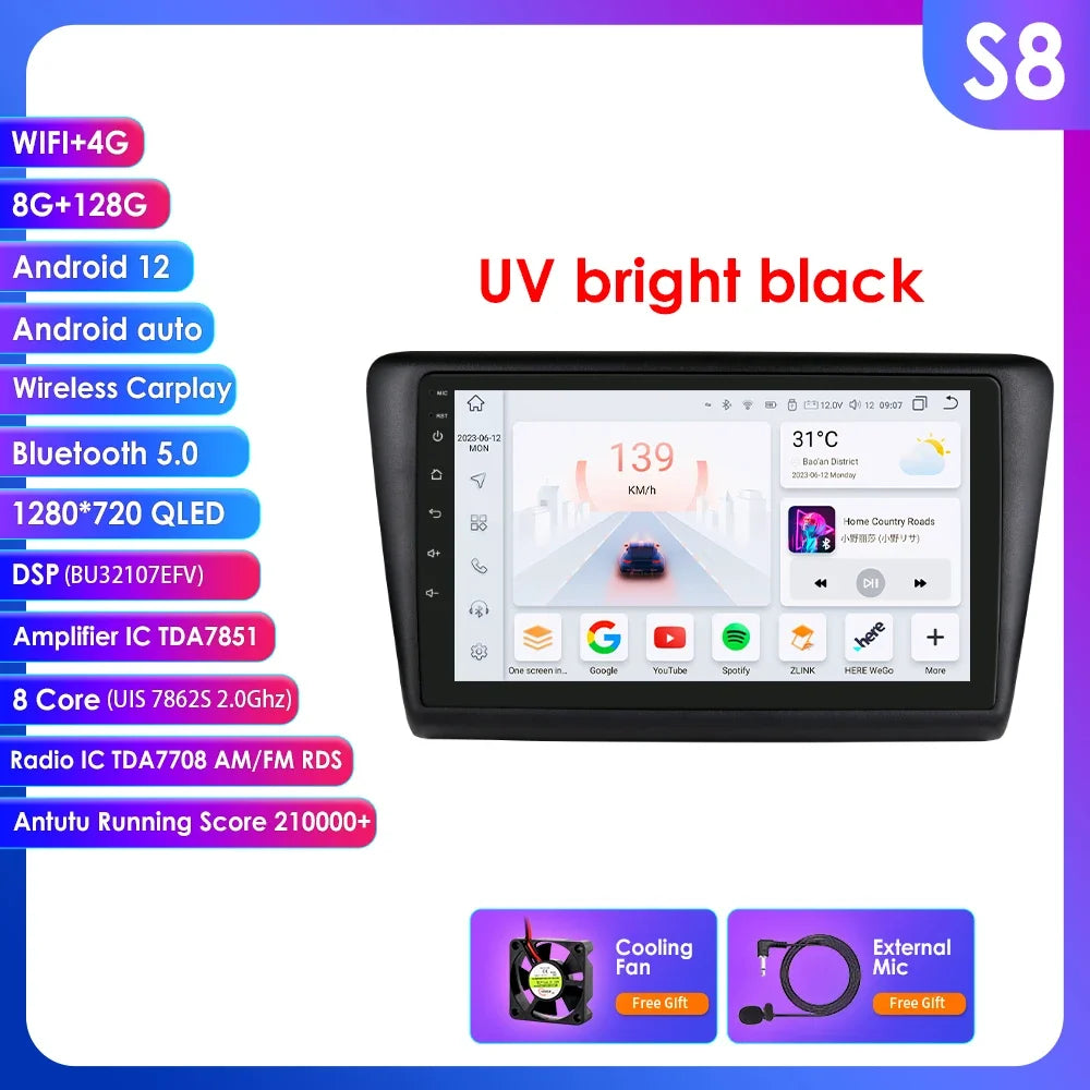 Skoda Rapid Seat Toledo 2013-2019 9" Android 14 Carplay Android auto wireless wifi bt gps 4g  AUTM0KRI