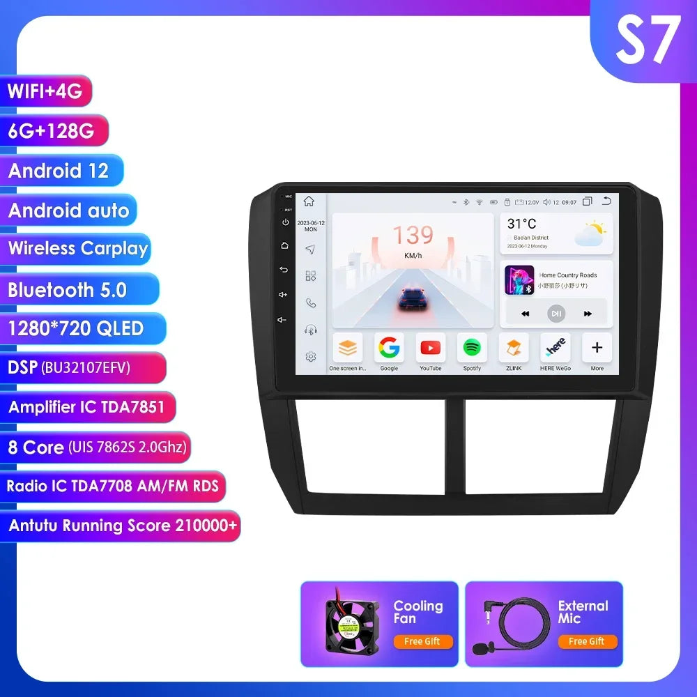 Subaru Forester 3 SH 2007-2013 Impreza WRX  " Android 14 Carplay Android auto wireless wifi bt gps 4g AUTMFSTSB