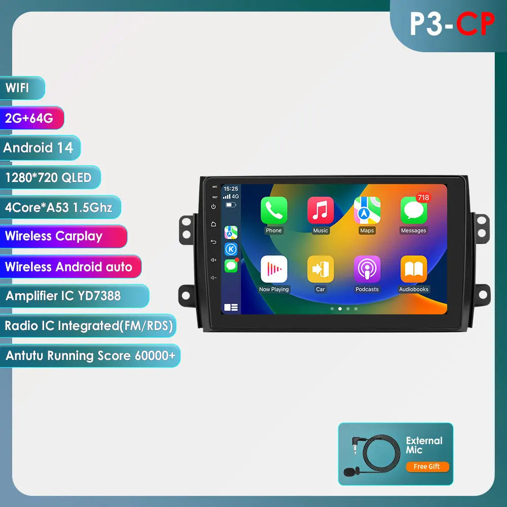 Suzuki SX4/Fiat sedici  2005-2014 9" Android 14 Carplay Android auto wireless wifi bt gps 4g AUTMDSJD